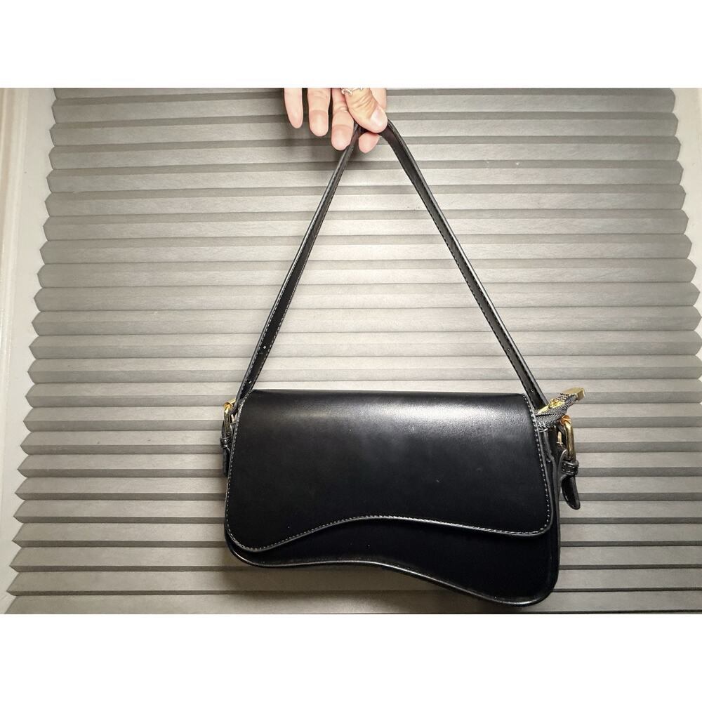 Black Mini Shoulder Bag Convertible Crossbody Y2K Baguette Black Purse